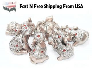 Set Of 6 Pink Rose Gold Lucky Elephants Statues Feng Shui Figurine Home Decor
