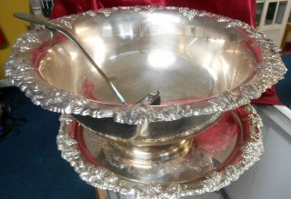 Gorham Newport Silver Plate Vintage Punch Bowl With Tray & Ladle