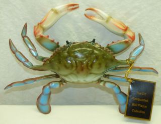 Cit Hand Painted Blue Crab 7 X 9 1/2 " Wall Plaque Molded Plastic Nautical Decor