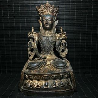 Extraordinary Unusual Archaic China Bronze Buddha Seated Statue Sculpture Mark