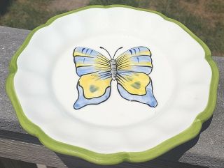 8.  75 " Butterfly Dish Plate Raised Andrea By Sadek Jay Willfred Green Blue Yellow