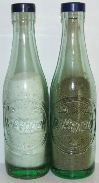 Vintage Dr Pepper 10 2 4 Green Embossed 6 Fl Oz Bottle Salt & Pepper Shakers