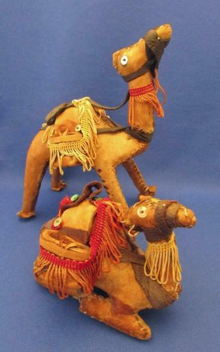 Set Of 2 Vintage Hand Made Leather Camel Figures