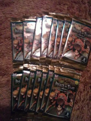 Attack On Titan Trading Cards.  15 Packs 75 Cards Total