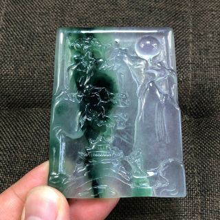 Collectible Chinese Rare Handwork Ice Float Green Jadeite Jade Landscape Pendant