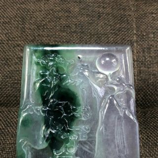 Collectible Chinese Rare Handwork Ice Float Green Jadeite Jade Landscape Pendant 2
