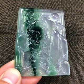 Collectible Chinese Rare Handwork Ice Float Green Jadeite Jade Landscape Pendant 4