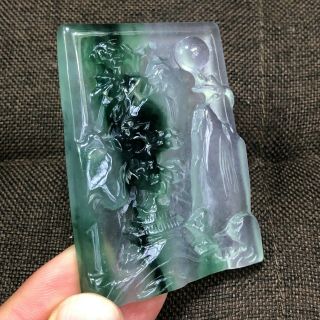 Collectible Chinese Rare Handwork Ice Float Green Jadeite Jade Landscape Pendant 5