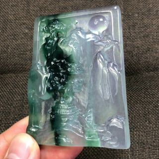 Collectible Chinese Rare Handwork Ice Float Green Jadeite Jade Landscape Pendant 6
