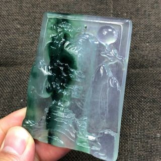 Collectible Chinese Rare Handwork Ice Float Green Jadeite Jade Landscape Pendant 7