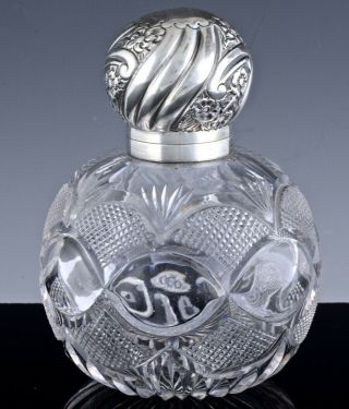 Fine1898 Victorian James Dixon Repousse Sterling Silver Cut Glass Perfume Bottle