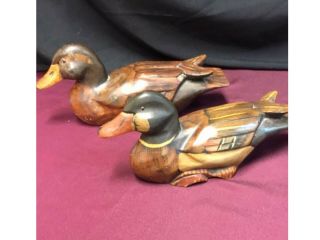 Set Of 2 Decorative Wooden Duck Decoys Painted Approx.  12 “& 10 “long