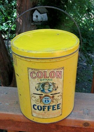 Vintage Very Rare 5 Pound Bail Handle Colon Brand Coffee Tin,  Eau Claire Grocer