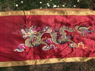 CHINESE QING DYNASTY SILK EMBROIDERY DRAGON HANGING BANNER 5