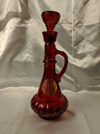 Vintage Ruby Red Jim Beam Genie Bottle Decanter Glass Cork Topper