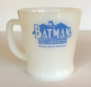 Vintage Batman White Milk Glass Coffee Mug Anchor Hocking Fire King Dc Comics