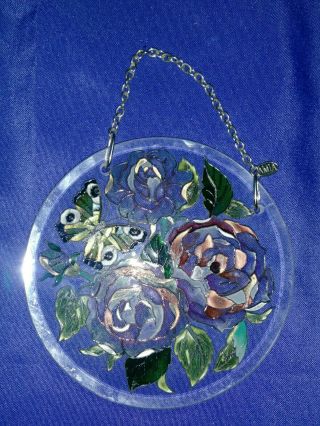 Amia 4.  5x4.  5 Circle Stained Glass Sun Catcher Butterfly And Flowers