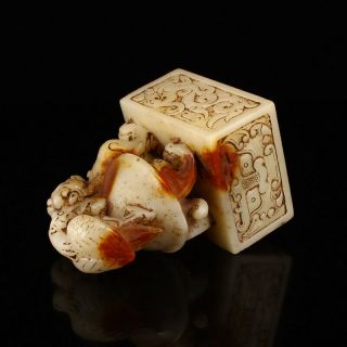 Exquisite Chinese jade and Hetian jade turtle crane with the spring seal 325 6