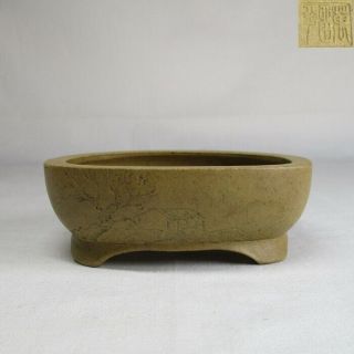 A117: Antique Japanese Tokoname Pottery Planter Bonsai Flower Pot Maruhei Hachi