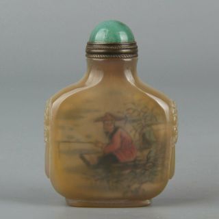 Chinese Exquisite Handmade Old Man Agate Inside Painting Snuff Bottle