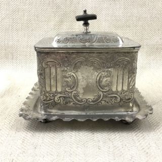 Antique Victorian Tea Caddy Box Chest Silver Plated Ornate Chased