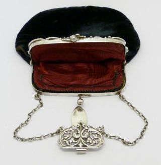 RARE HENRY MATTHEWS SOLID SILVER MOUNT EVENING BAG CHATELAINE HM 1901 2