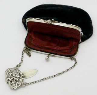 RARE HENRY MATTHEWS SOLID SILVER MOUNT EVENING BAG CHATELAINE HM 1901 4