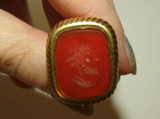 , Antique Georgian Gilt Fob Seal Pendant With Carved Carnelian As Plato