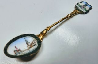Antique Hand - Painted Enamel On Silver Souvenir Spoon From Moscow Russia