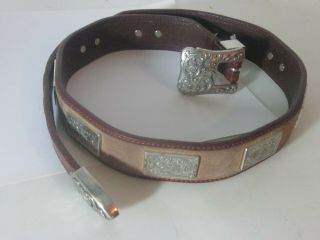 Vintage Sterling Silver Belt Buckle Leather Belt With Blocks Estate Lady 
