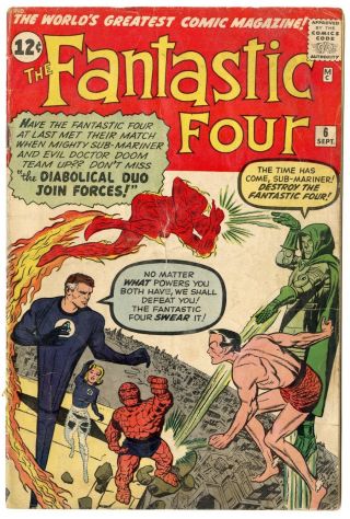 Fantastic Four 6 G/vg 3.  0 Dr.  Doom & Sub - Mariner Marvel 1962