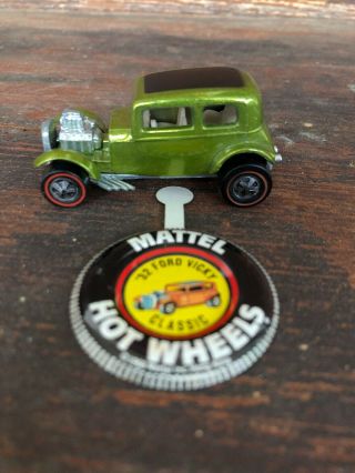 Vtg 1968 Hot Wheels Redlines 32 Ford Vicky Antifreeze Green W/button Nm Stunner