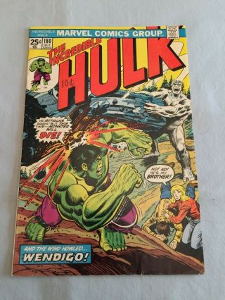 Marvel Comics The Incredible Hulk 180 1974 1st Cameo Wolverine Wendigo Mvs 7.  0