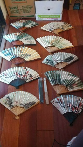 Chinese Antique Framed Fan Leaf Painting With Writing.  Good.