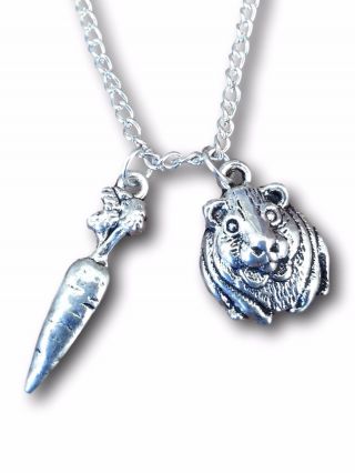 Guinea Pig And Carrot Charm Pendant Necklace Silver - All Proceeds To Gp Rescue
