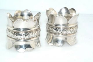 Pair Antique Sterling Silver Napkin Rings Repousse Scalloped Hallmarked W3h