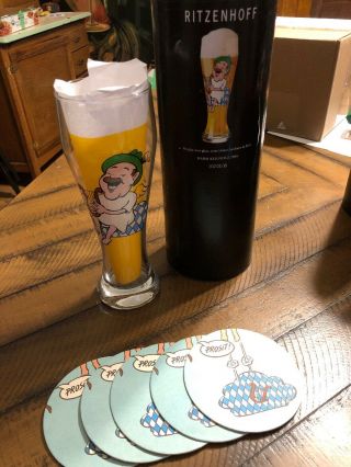2008 Ritzenhoff Beer Glass W/ Coasters - Harm Keilholz Designed - German Made