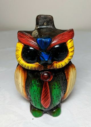 Ocarina Clay Pottery Owl Painted Art Whistle Mayan Aztec Unique