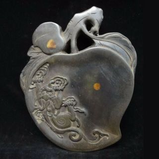Very Rare Old Chinese Hand Carving Big Peach Ink Stone Inkslab With Mark