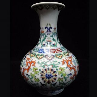 Rare Old Chinese " Doucai " Hand Painting Flowers Porcelain Vase " Qianlong " Mark