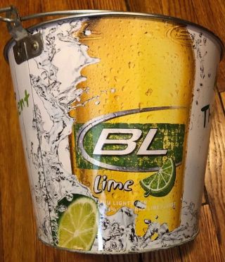 Bud Budweiser Light Lime Beer Metal Ice Bucket With Handle Beach Parties