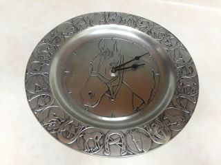 Ornate Vintage Pewter Horse Wall Clock Plate 11 " Not