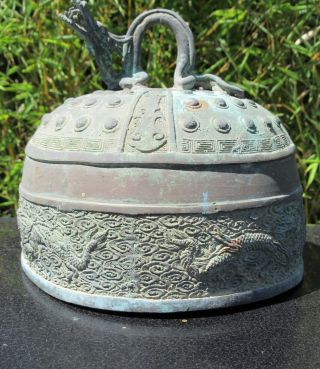 Chinese Dynastic Archaic Bronze Bell China Dynasty Dragon Clouds And Leiwen