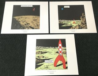 Set Of 3 Official Tintin Comic Strip Prints: Moon Landing Sequence Herge Poster