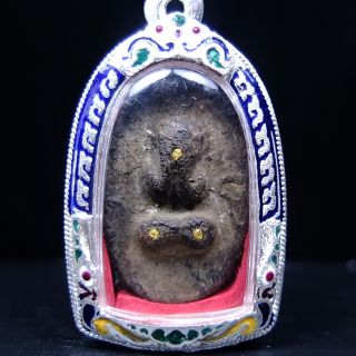 Old Phra Pid Ta 3 Gold Trakut (pimlek) Loung Pu Kai Wat Banglen.  Thai Buddha Amulet