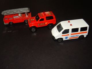 Three Toy Majorette Sonic Flasher Cars - Fire Fdny Rescue,  Ambulance,  Fire Ladder