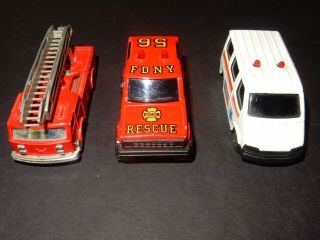 Three Toy Majorette Sonic Flasher Cars - Fire FDNY Rescue,  Ambulance,  Fire Ladder 2