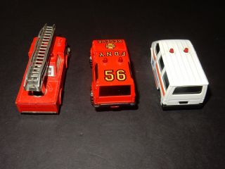 Three Toy Majorette Sonic Flasher Cars - Fire FDNY Rescue,  Ambulance,  Fire Ladder 3