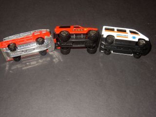 Three Toy Majorette Sonic Flasher Cars - Fire FDNY Rescue,  Ambulance,  Fire Ladder 4