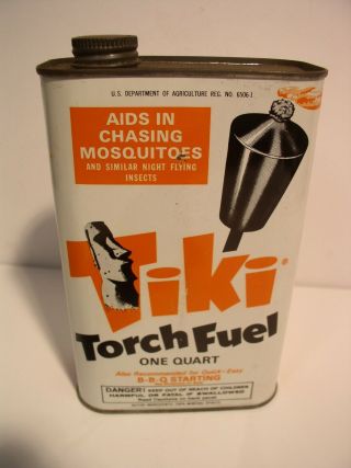 Vintage Tiki Torch Fuel Can Easter Island Head John Charles Company Torrance Ca